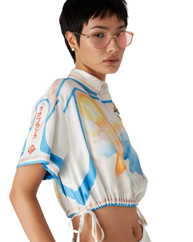 Casablanca Fuji Dream Short-Sleeve Silk Cropped Shirt– Casablanca