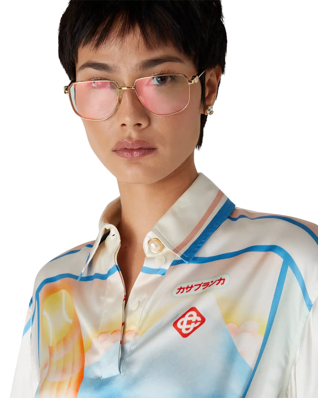 Casablanca Fuji Dream Short-Sleeve Silk Cropped Shirt– Casablanca