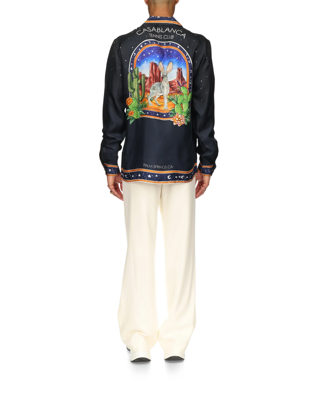 Casablanca L'Arche Du Desert Nuit Cuban Collar Long-Sleeve Silk Shirt– Casablanca