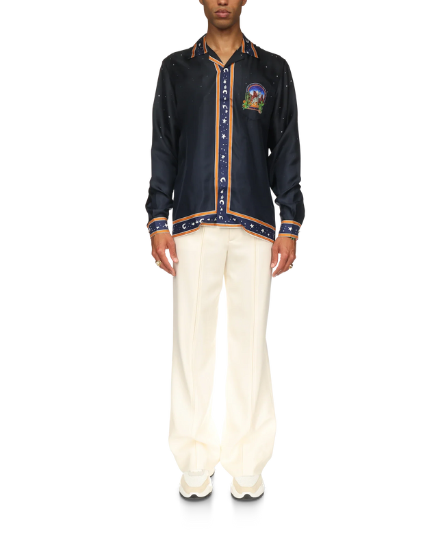 Casablanca L'Arche Du Desert Nuit Cuban Collar Long-Sleeve Silk Shirt– Casablanca
