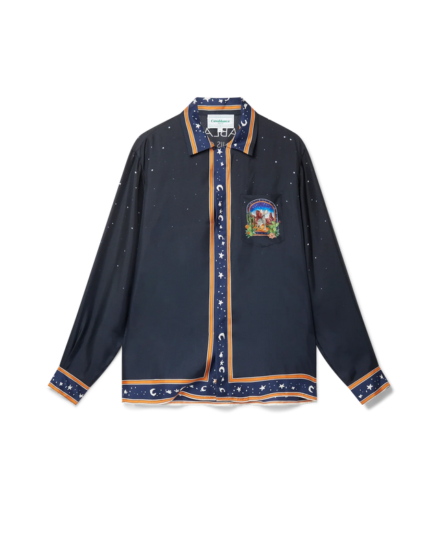 Casablanca L'Arche Du Desert Nuit Cuban Collar Long-Sleeve Silk Shirt– Casablanca