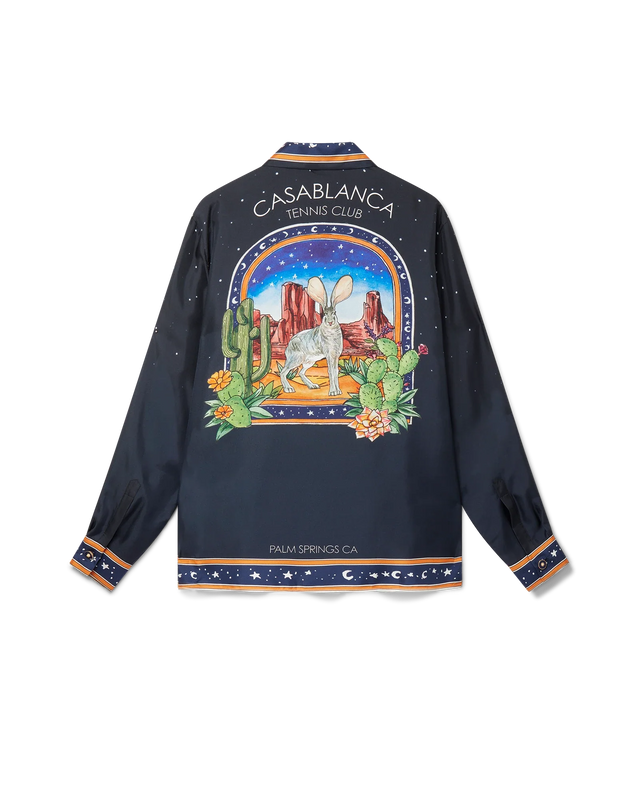 casablanca L'Arche Du Desert Nuit Cuban Collar Long-Sleeve Silk Shirt– Casablanca