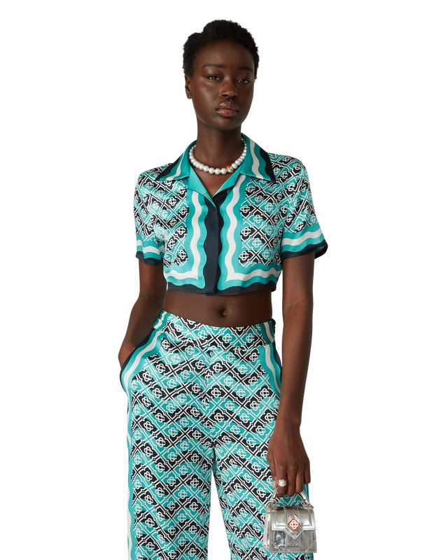 Casablanca Monogram Wave Cropped Silk Shirt | Casablanca Paris