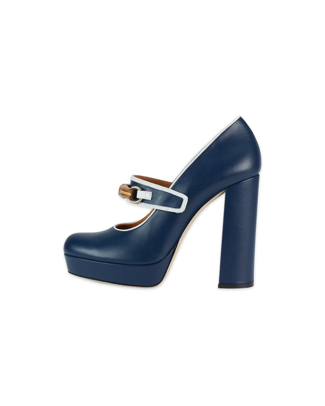 casablanca Navy Leather Bamboo Pumps | Casablanca Paris