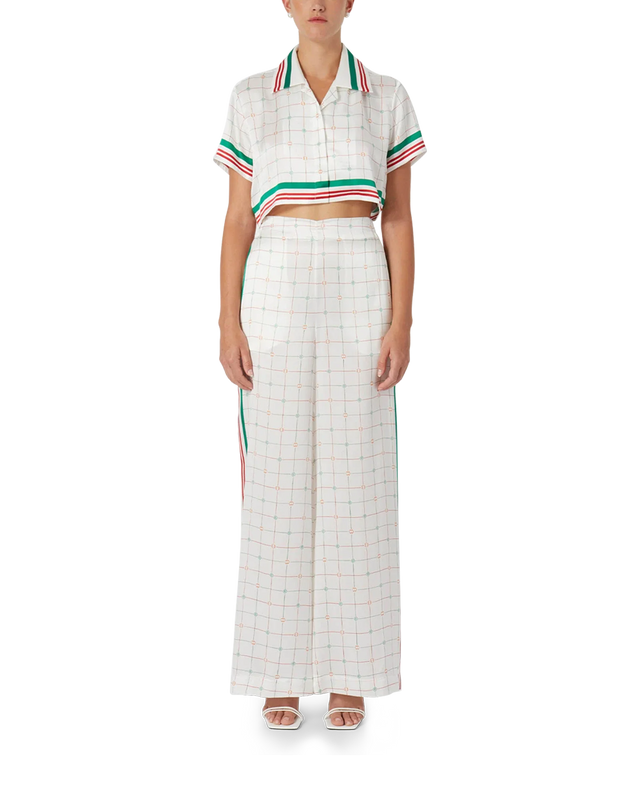 Casablanca Tennis Club Check Wide Leg Silk Trousers | Casablanca Paris