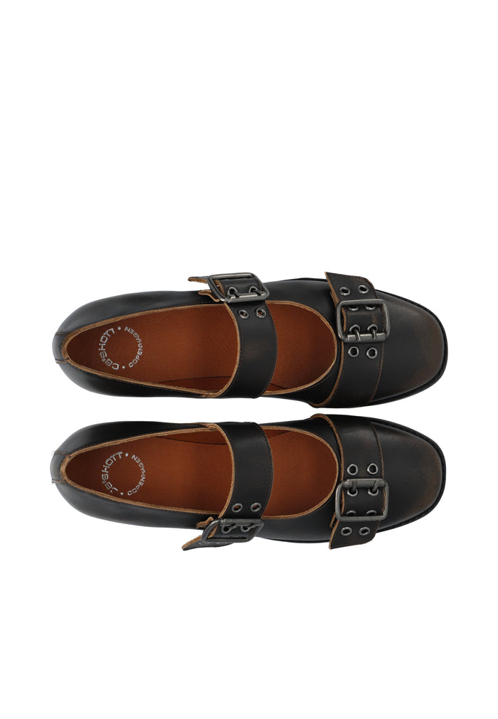 Ca'shott CASDIANA BUCKLE BALLERINA - Distressed Brown