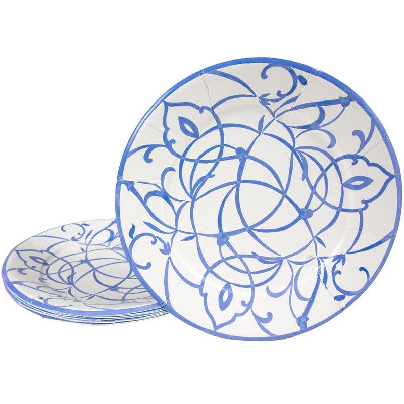 Caspari Algarve Ceramic Blue Dinner Plates - 8 Per Package