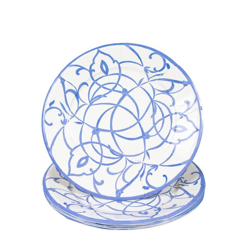 Caspari Algarve Ceramic Blue Dinner Plates - 8 Per Package