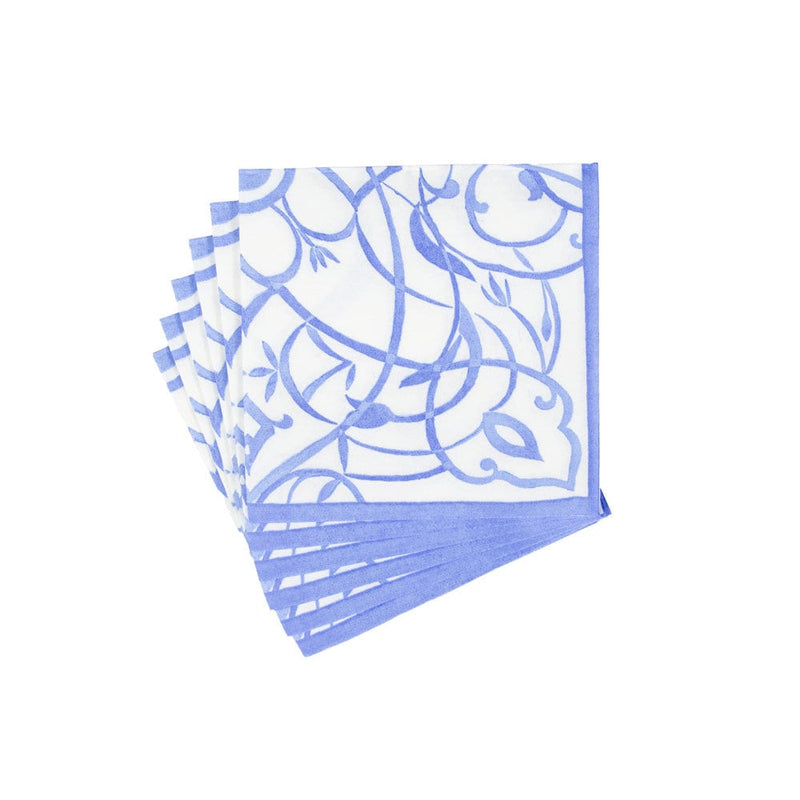 Caspari Algarve Ceramic Blue Paper Linen Cocktail Napkins - 15 Per Package