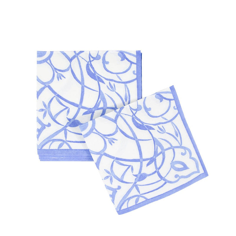 Caspari Algarve Ceramic Blue Paper Linen Cocktail Napkins - 15 Per Package
