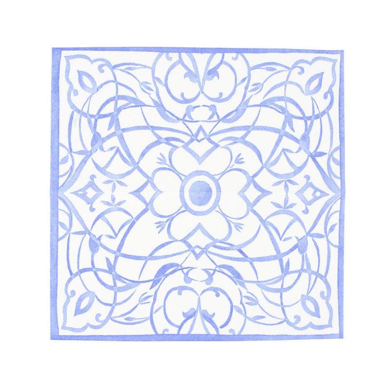 Caspari Algarve Ceramic Blue Paper Linen Cocktail Napkins - 15 Per Package