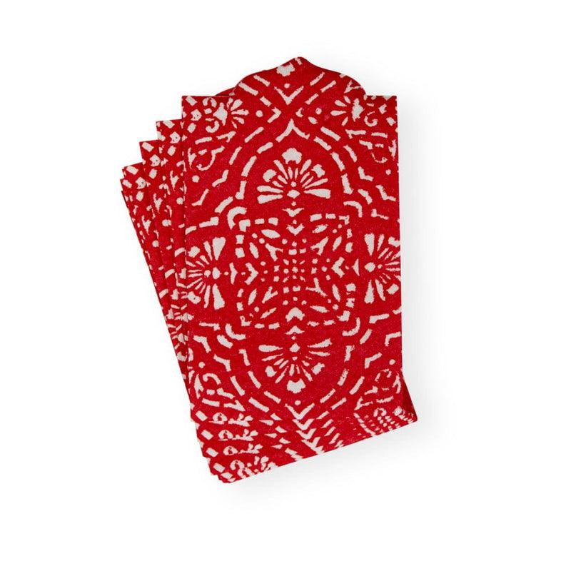 Caspari Annika Die-Cut Paper Linen Guest Towel Napkins In Red - 12 Per Package