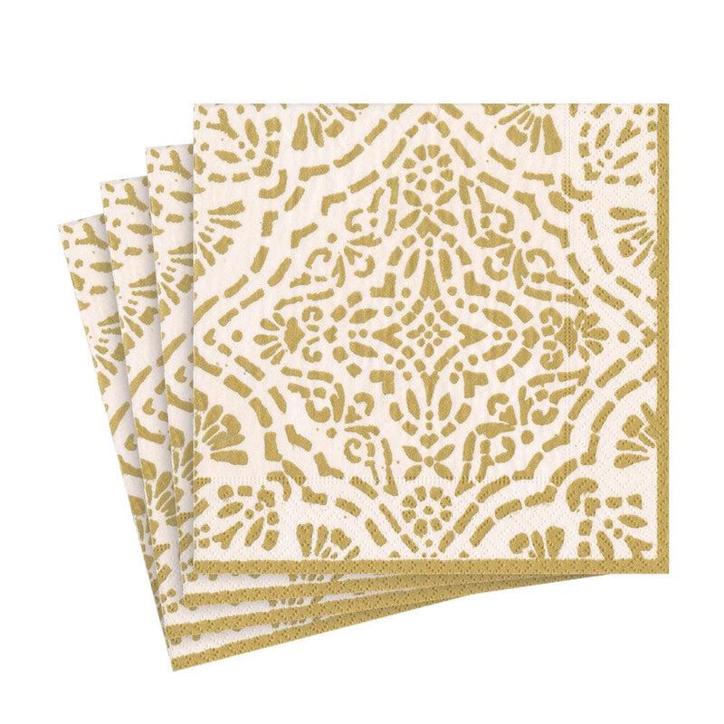 Caspari Annika Paper Luncheon Napkins In Ivory & Gold - 20 Per Package