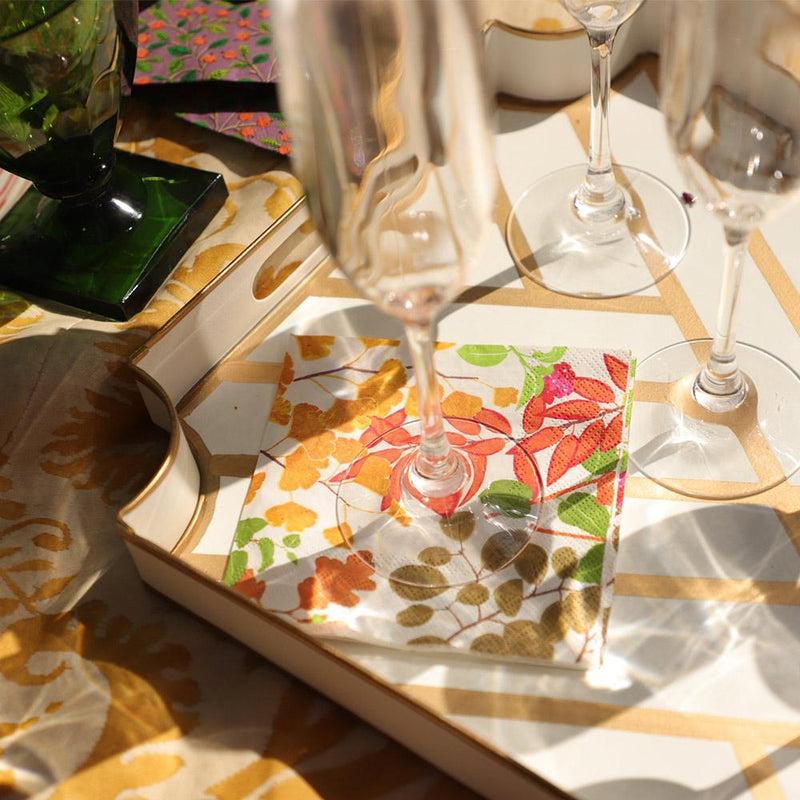 Caspari Autumn Gold Paper Cocktail Napkins In White - 20 Per Package