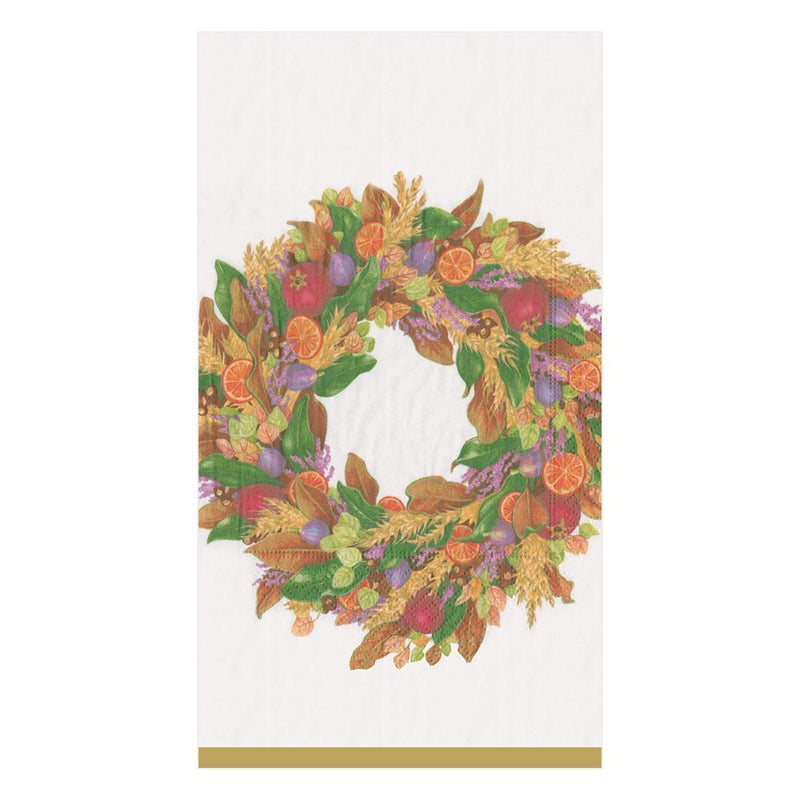 caspari Autumn Wreath Paper Guest Towel Napkins in Ivory - 15 Per Package