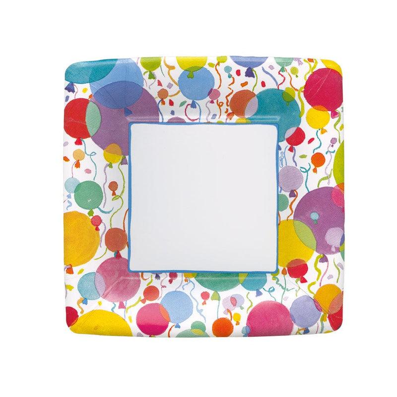 caspari Balloons and Confetti Square Paper Salad & Dessert Plates - 8 Per Package