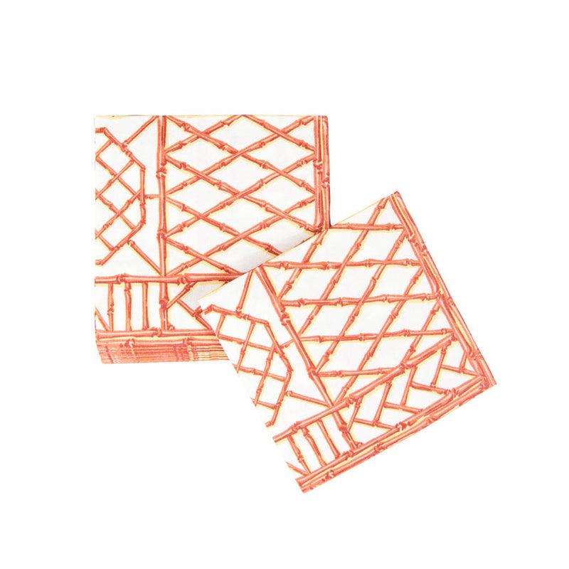 Caspari Bamboo Screen Coral Paper Linen Cocktail Napkins - 15 Per Package