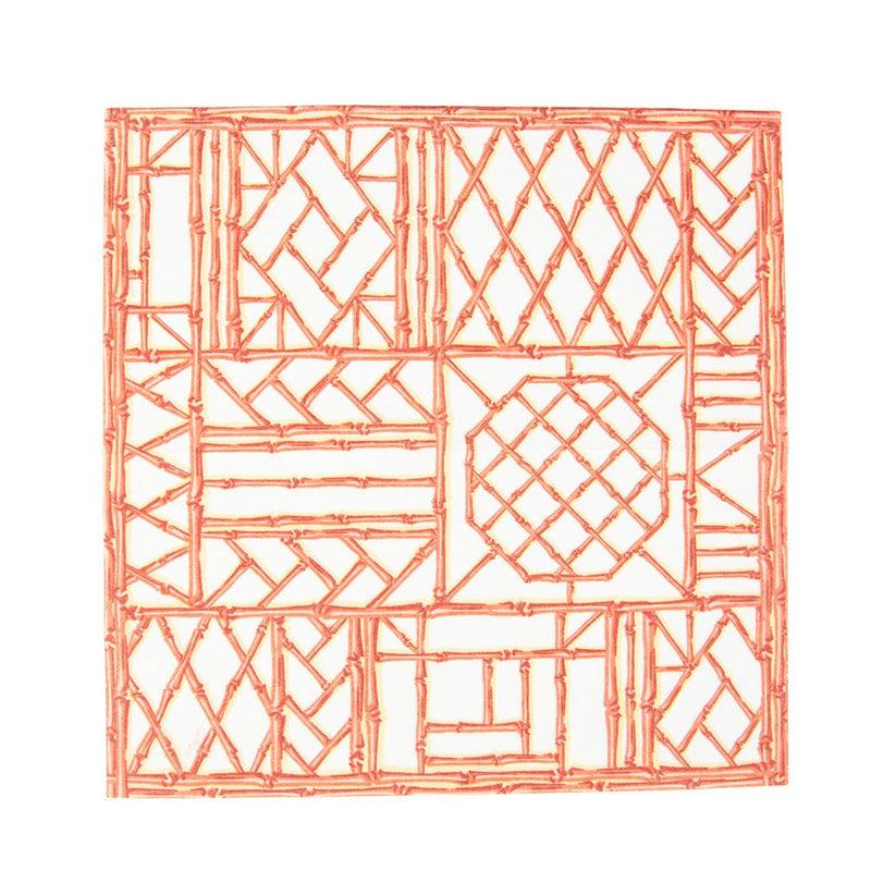 Caspari Bamboo Screen Coral Paper Linen Cocktail Napkins - 15 Per Package