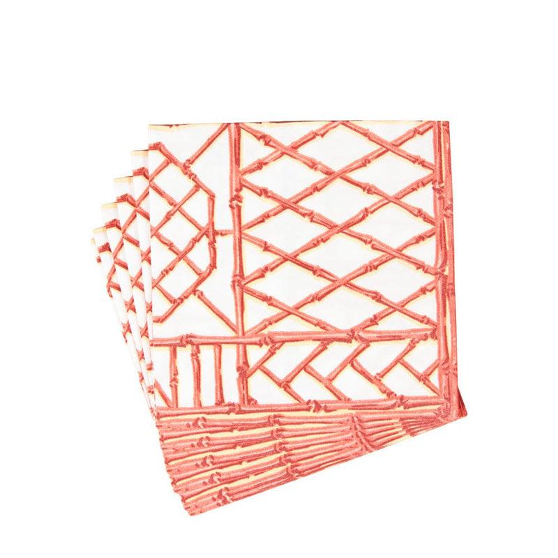 Caspari Bamboo Screen Coral Paper Linen Dinner Napkins - 12 Per Package
