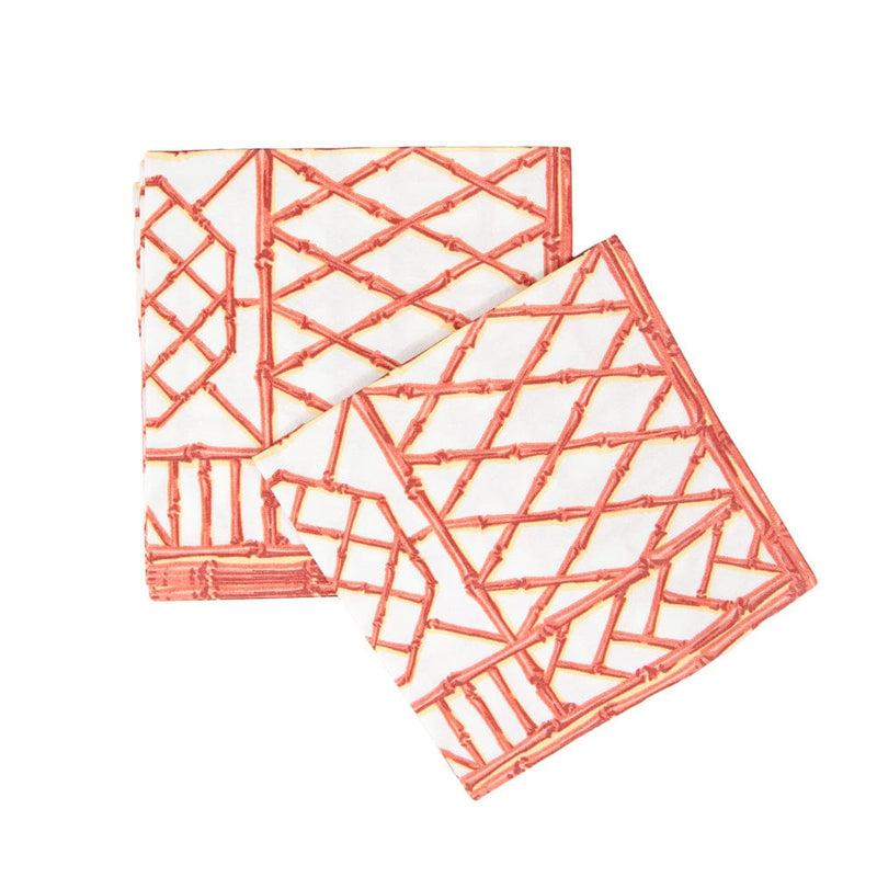 Caspari Bamboo Screen Coral Paper Linen Dinner Napkins - 12 Per Package