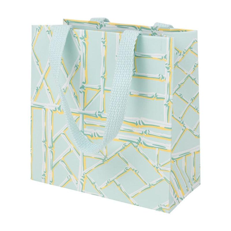 Caspari Bamboo Screen In Robin's Egg Small Square Gift Bags - One Gift Bag Included