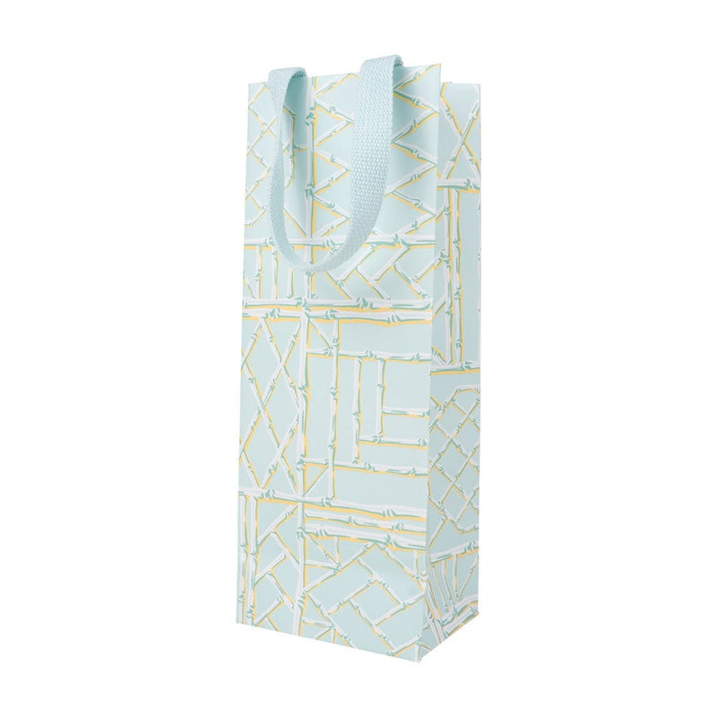 Caspari Bamboo Screen In Robin's Egg Wine & Bottle Gift Bags - One Gift Bag Included