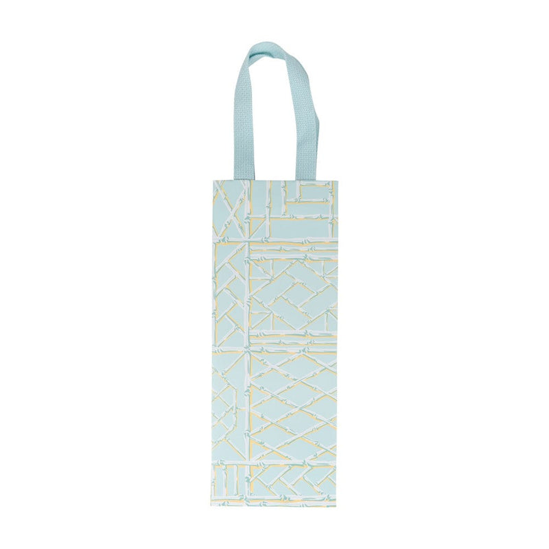 Caspari Bamboo Screen In Robin's Egg Wine & Bottle Gift Bags - One Gift Bag Included