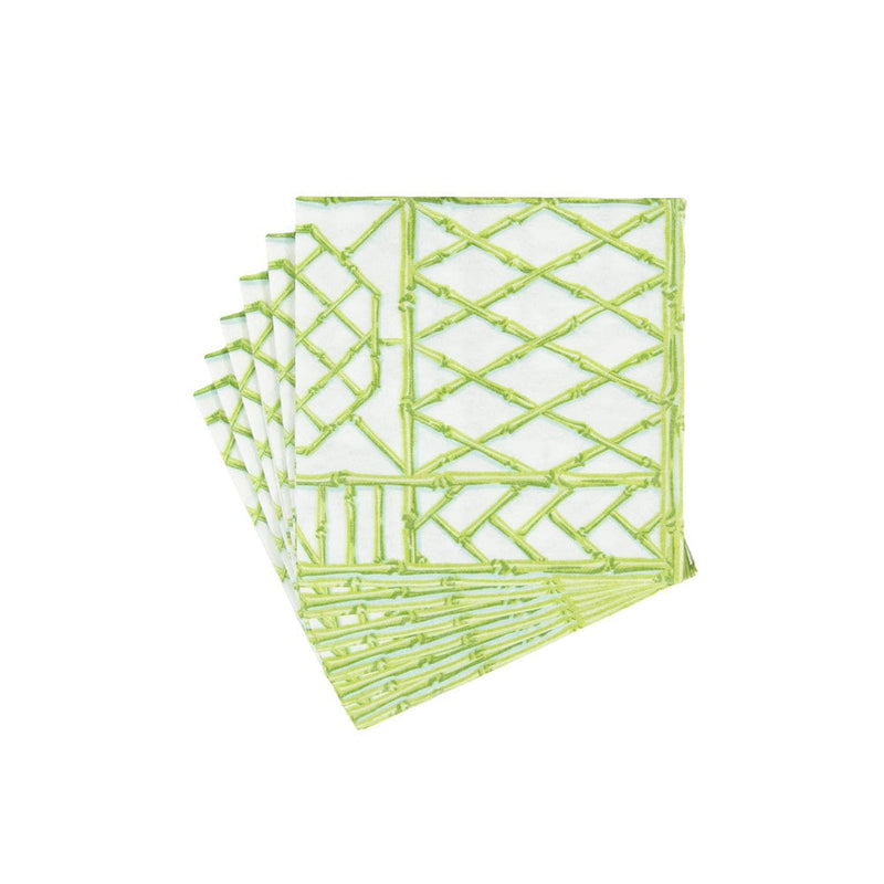 Caspari Bamboo Screen Moss Green Paper Linen Cocktail Napkins - 15 Per Package