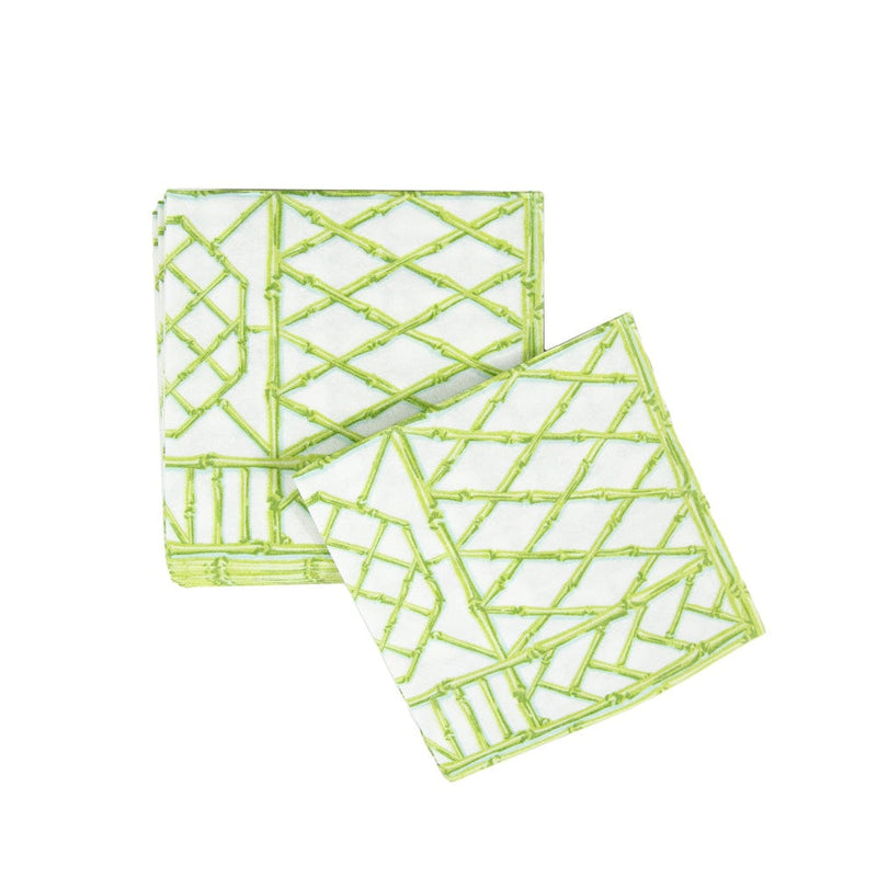 Caspari Bamboo Screen Moss Green Paper Linen Cocktail Napkins - 15 Per Package
