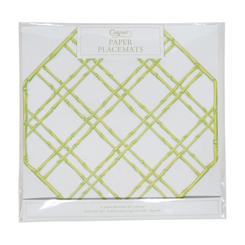 Caspari Bamboo Screen Moss Green Placemats - 12 Per Package