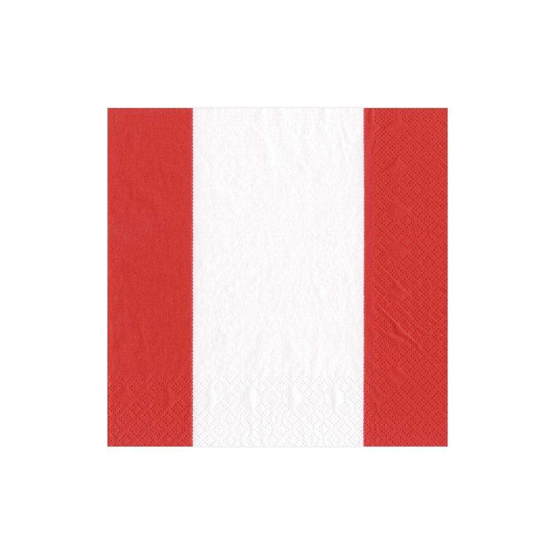 caspari Bandol Stripe Paper Cocktail Napkins in Red - 20 Per Package