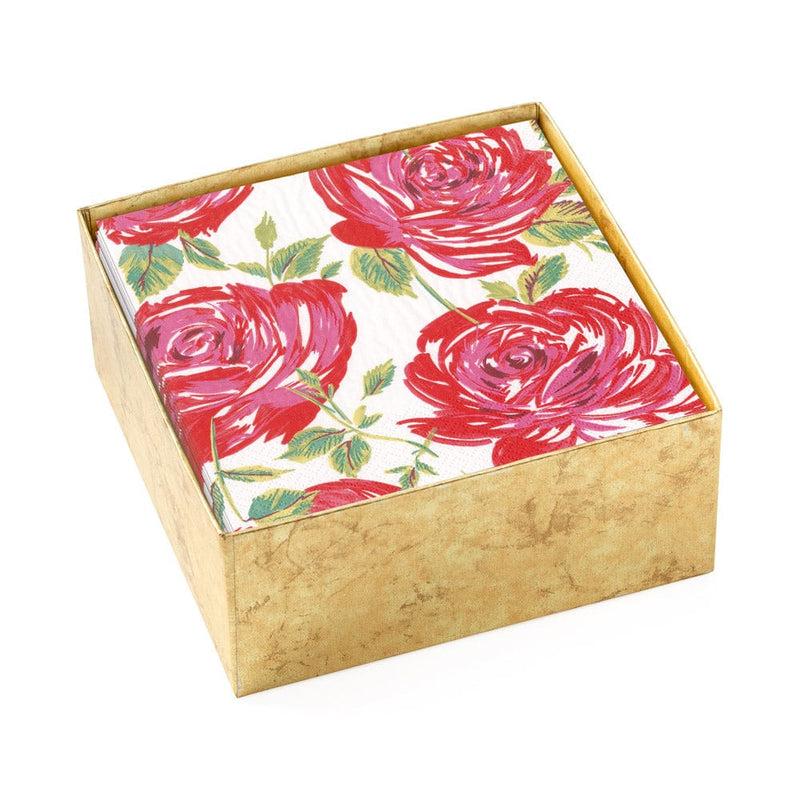 caspari Bella Rosa Boxed Paper Cocktail Napkins in Red - 40 Per Box