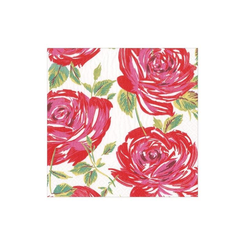 caspari Bella Rosa Paper Cocktail Napkins in Red - 20 Per Package
