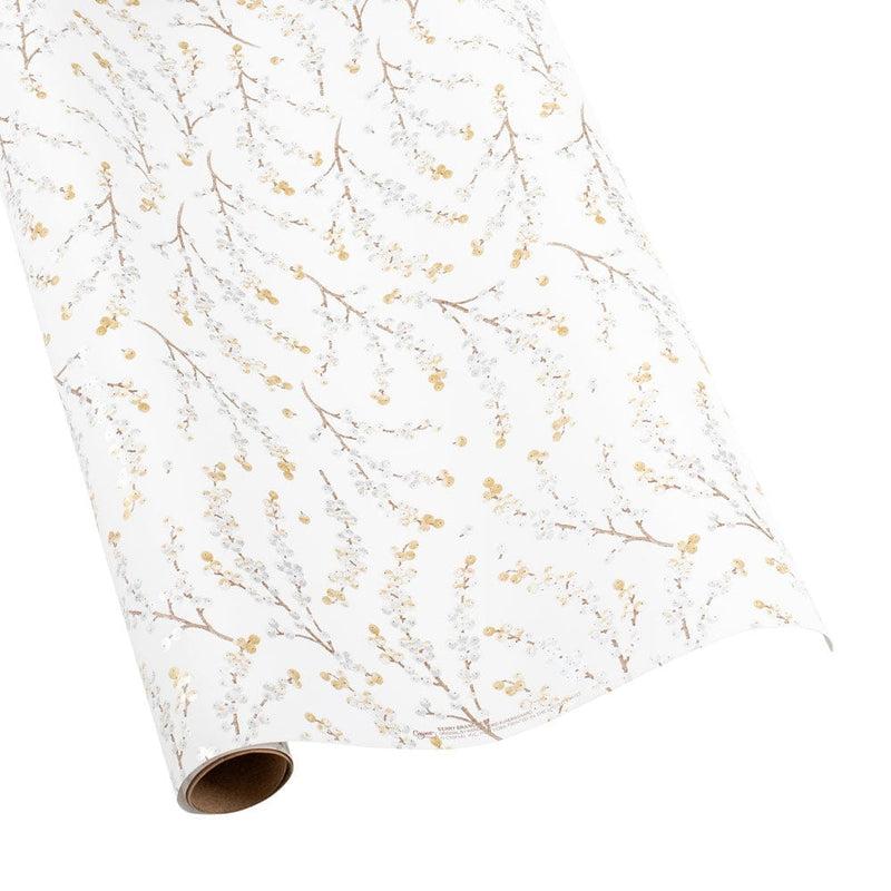 caspari Berry Branches Gift Wrapping Paper in White & Silver - 30" x 8' Roll