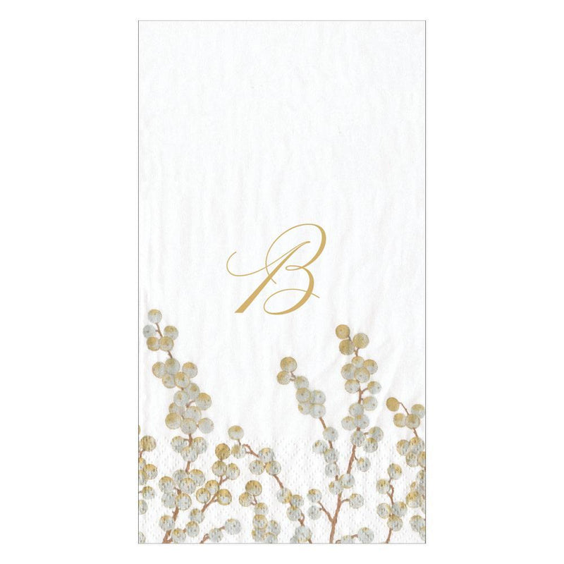 Caspari Berry Branches Single Initial Paper Guest Towel Napkins - 15 Per Package