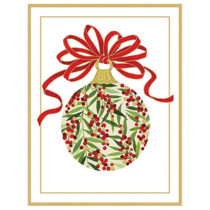 caspari Berry Decorated Ornament Foil Personalized Christmas Cards