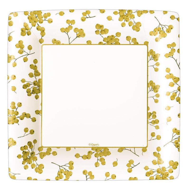 caspari Berry Gathering Paper Dinner Plates in Ivory & Gold - 8 Per Package