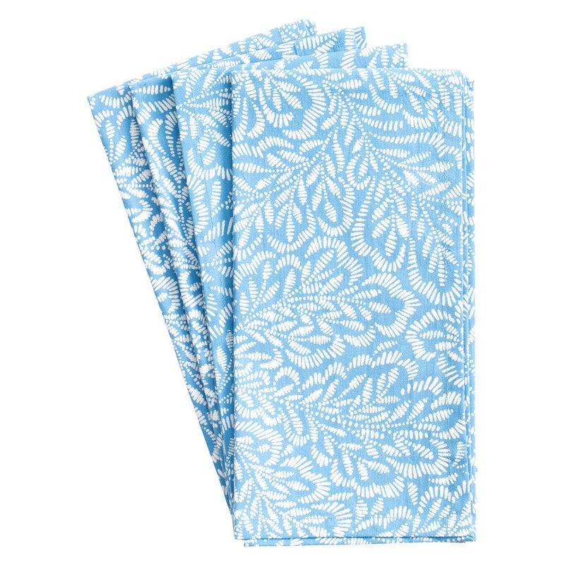 Caspari Block Print Leaves Cotton Dinner Napkins In Blue & White - Set Of 4