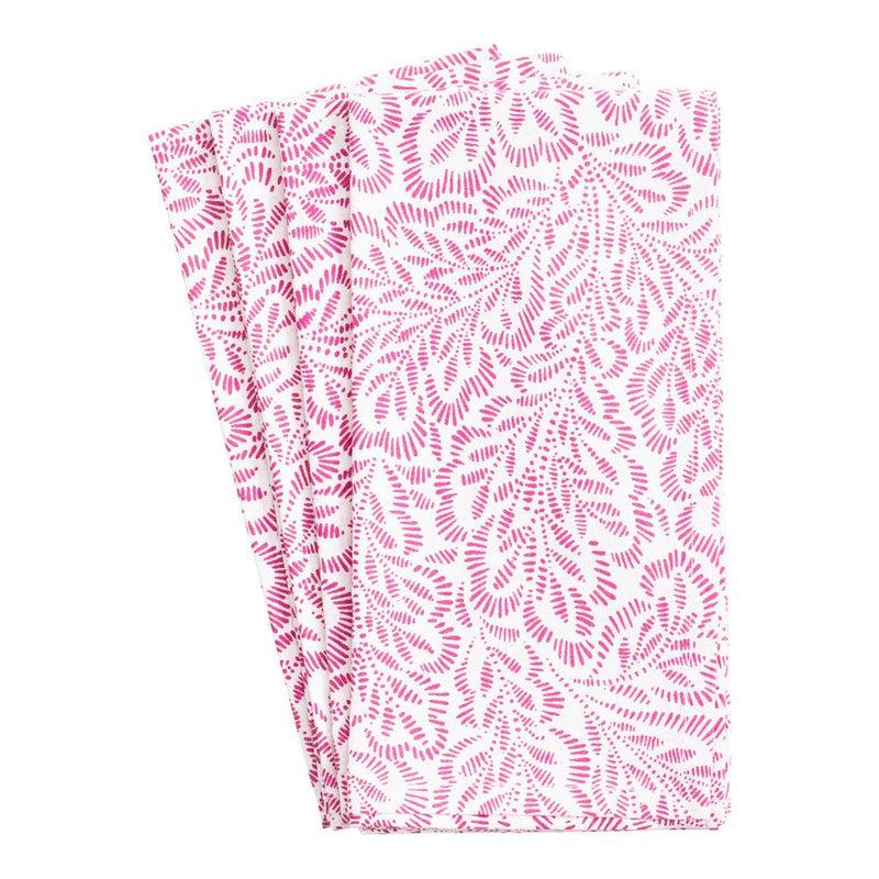 Caspari Block Print Leaves Cotton Dinner Napkins In Fuchsia & White - Set Of 4