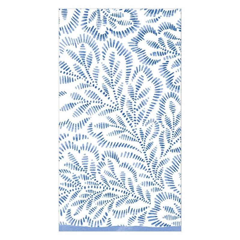 caspari Block Print Leaves Paper Guest Towel Napkins in Blue - 15 Per Package