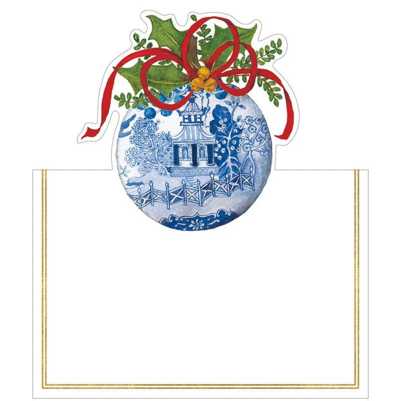 caspari Blue And White Ornament Foil Place Cards - 8 Per Package