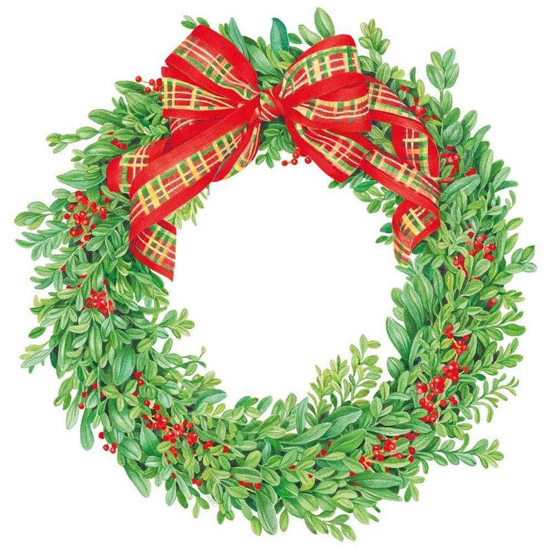 caspari Boxwood and Berries Wreath Die-Cut Placemat - 4 Per Package