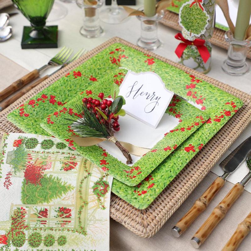 Caspari Boxwood Trellis Square Paper Salad & Dessert Plates - 8 Per Package