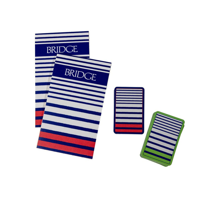 Caspari Breton Stripe Bridge Gift Sets - 2 Playing Card Decks & 2 Score Pads