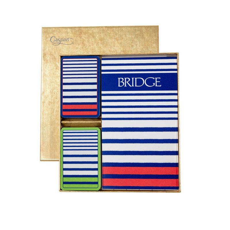 caspari Breton Stripe Bridge Gift Sets - 2 Playing Card Decks & 2 Score Pads