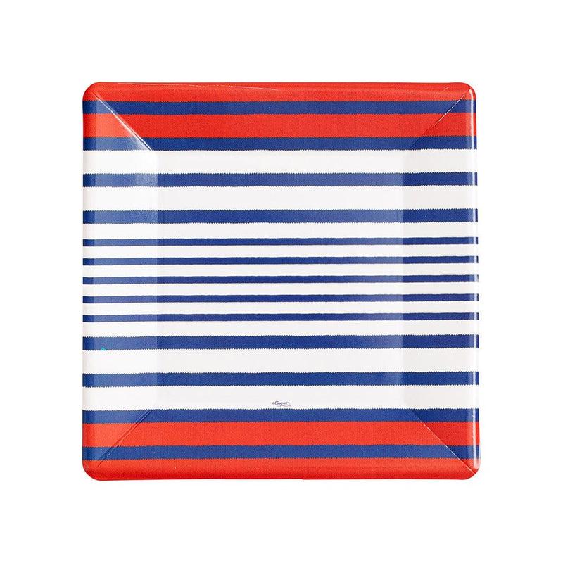 caspari Breton Stripe Square Salad & Dessert Plates in Blue- 8 Per Package