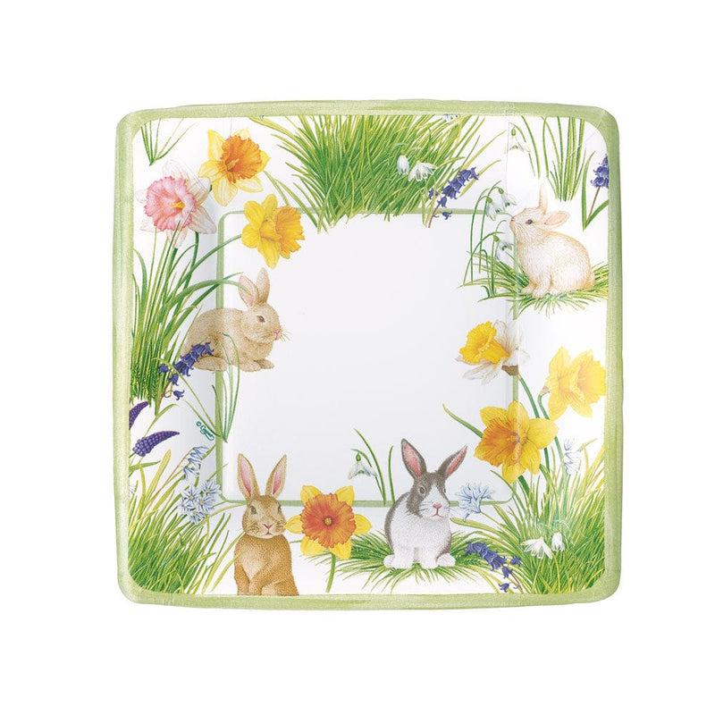 caspari Bunnies and Daffodils Square Paper Salad & Dessert Plates - 8 Per Package