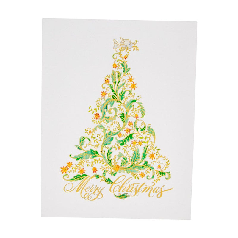 caspari Calligraphy Christmas Tree Personalized Christmas Cards