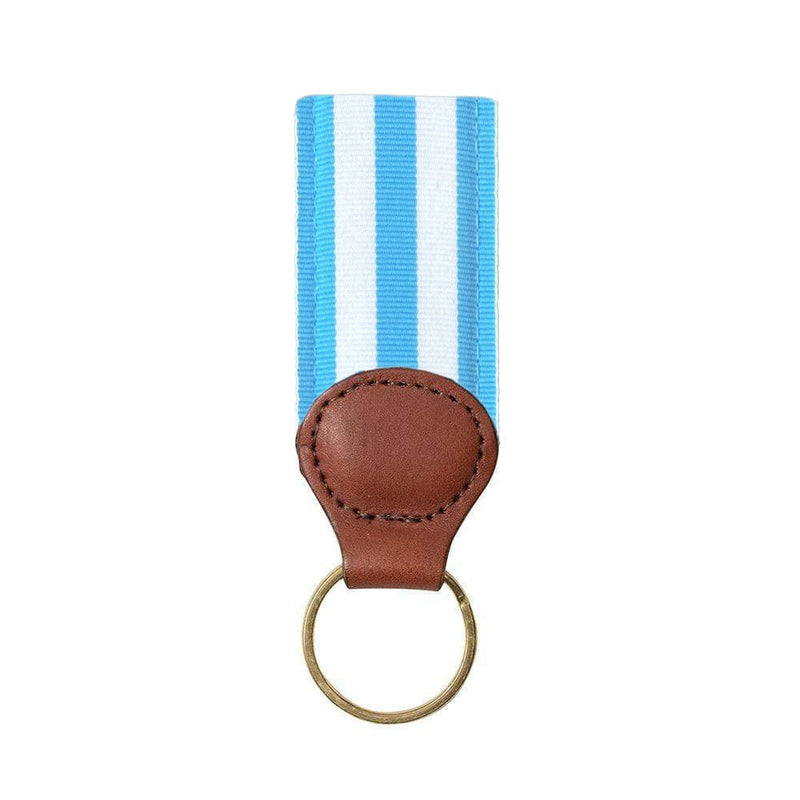 caspari Carolina Blue & White Key Ring with Leather Trim