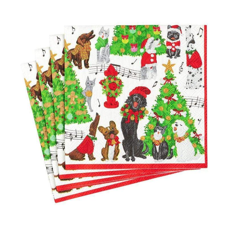 Caspari Caroling Pets Boxed Paper Cocktail Napkins - 40 Per Box